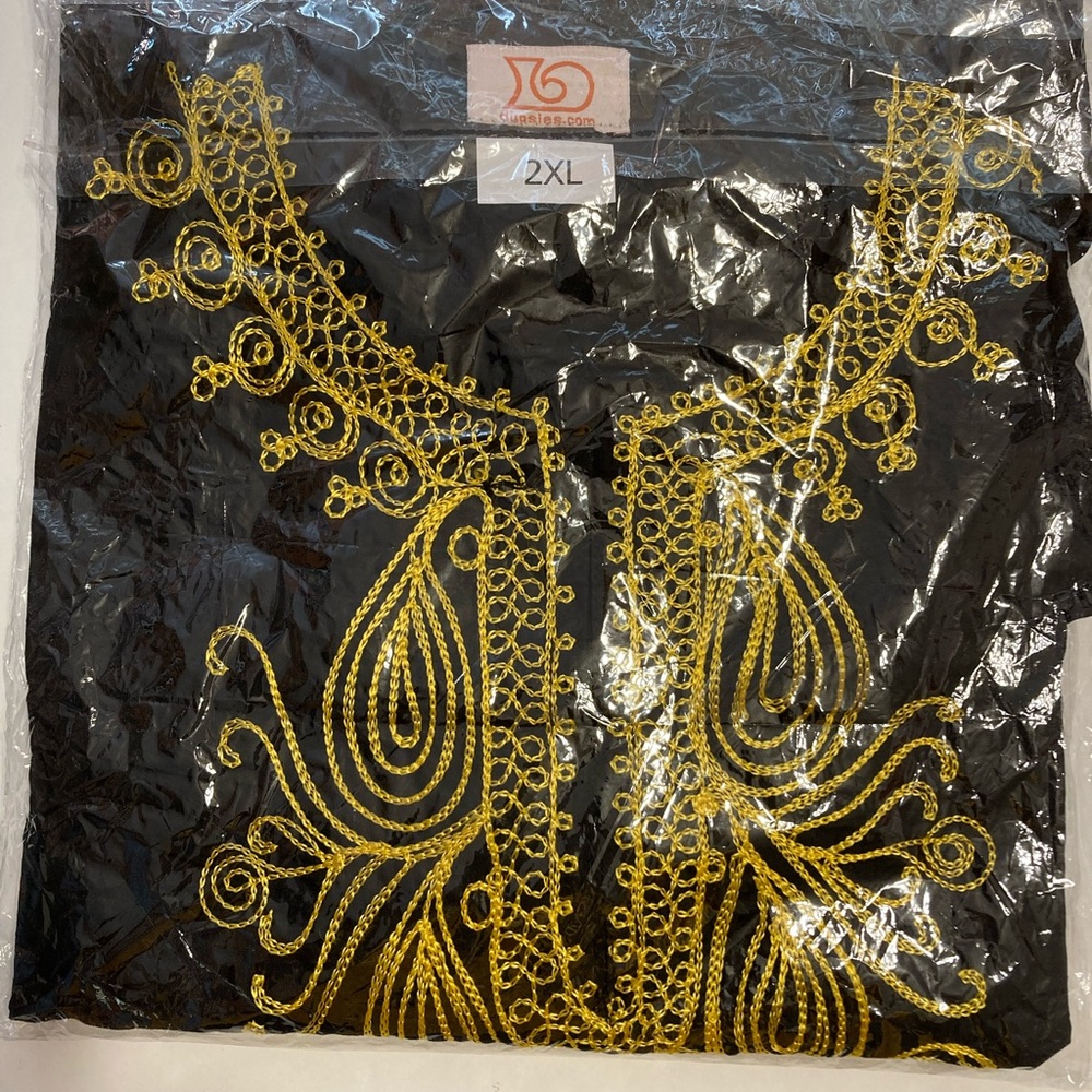 Mens Black Dashiki with Gold Embroidery.